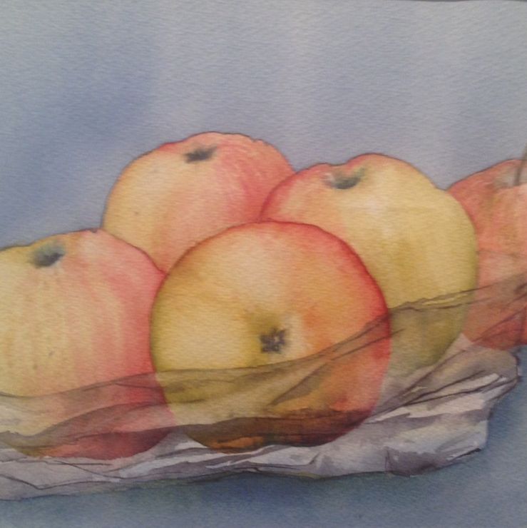 äpplen i påse, akvarell